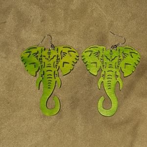 3 inch Green wooden elephant earrings